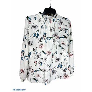 Soon Maternity White Floral Flowy High Neck Long Sleeve Top size XS